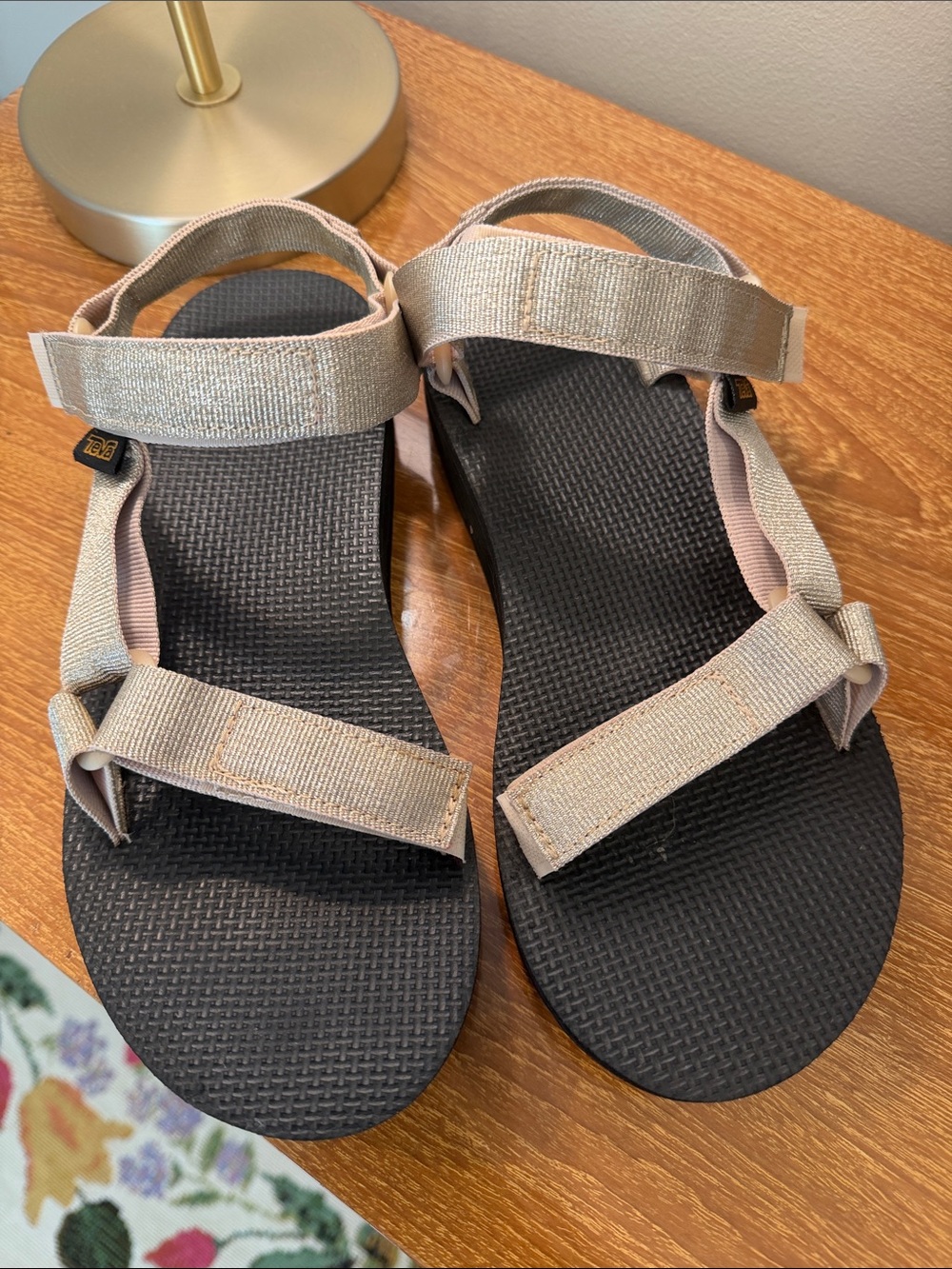Teva Women's Sandals in Light Sparkly Gold/Tan and Black